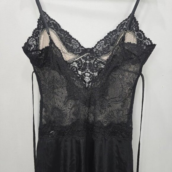 Jonquil by Diane Samandi Nightgown M Black Satin Slip Lingerie Slits Goth Bride - Picture 7 of 15